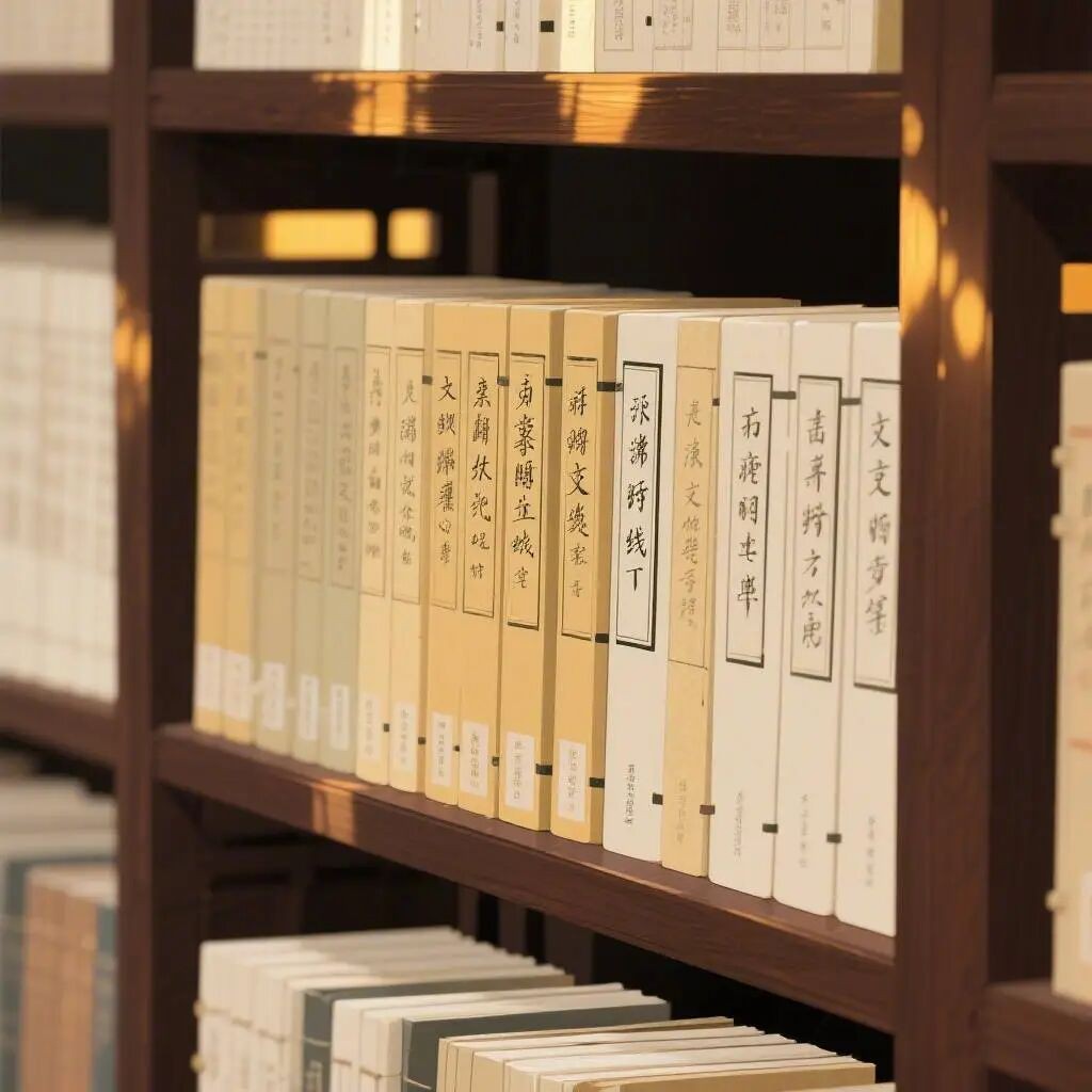 儒家经典古籍图书馆书架章节配图左侧